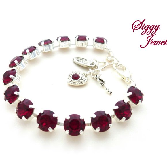 Swarovski Crystal Ruby Tennis Bracelet in Shiny Silver Finish, 8mm Crystals - Picture 3 of 7